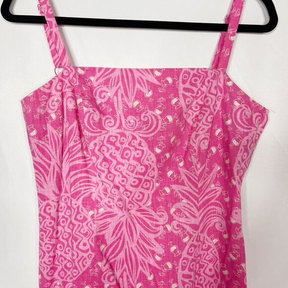 Lilly Pulitzer Size 4 Pink Pineapple Cocktail Linen Cotton Shift Dress Spaghetti - Picture 3 of 13
